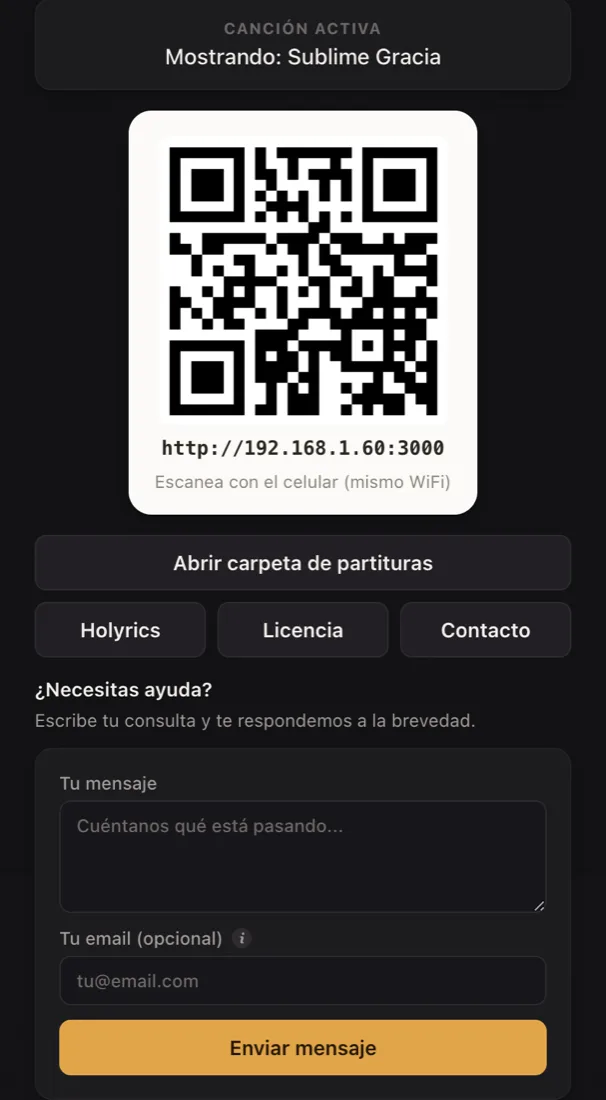 Panel de contacto dentro de Apunto